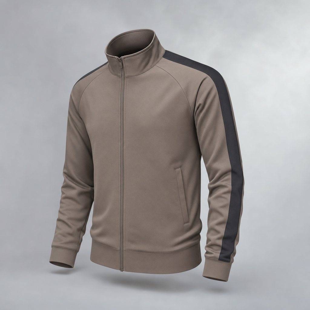 Meridian Track Jacket with a minimal zip front and clean panelling